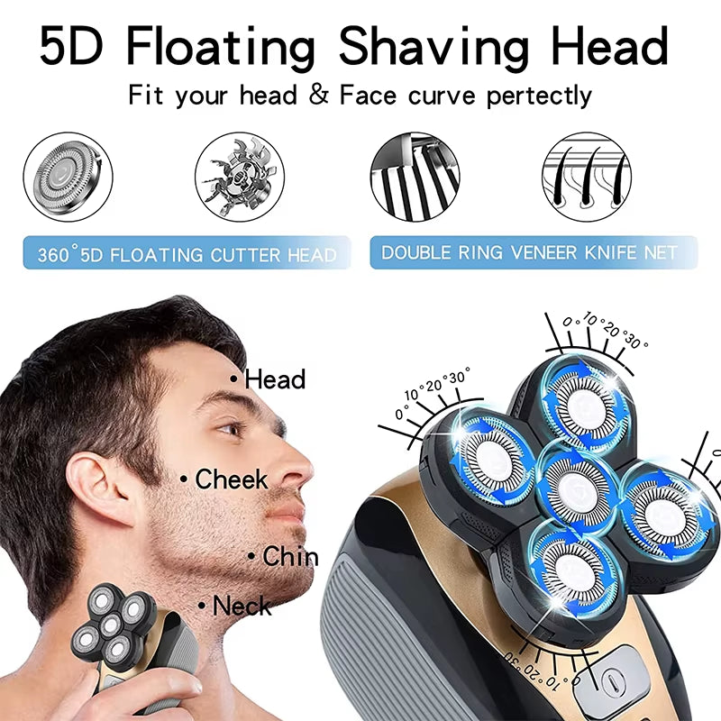 High Quality 5 in 1Multifunction 6 Blade Portable Rechargeable Wet Dry Mens Grooming Electric Waterproof Face Shaver for Man