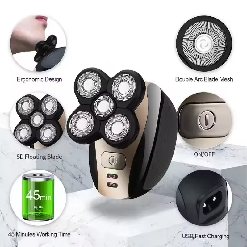 High Quality 5 in 1Multifunction 6 Blade Portable Rechargeable Wet Dry Mens Grooming Electric Waterproof Face Shaver for Man