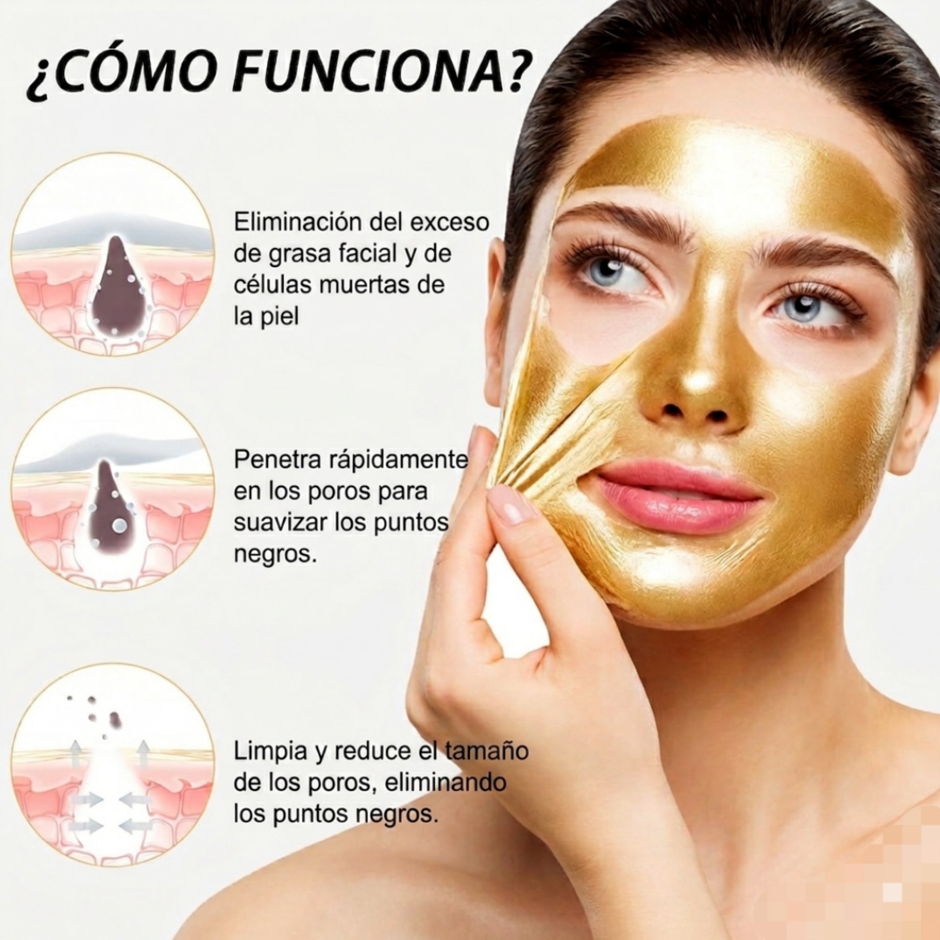 Mascarilla Facial Dorada Peel-Off Antiedad | Limpia Poros y Elimina Puntos Negros – Pack de 2