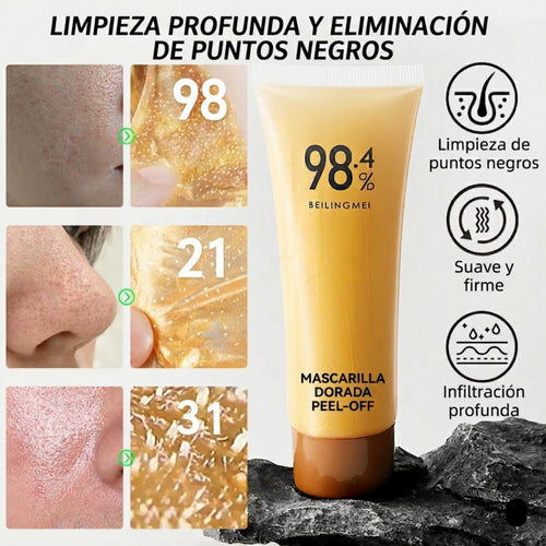 Mascarilla Facial Dorada Peel-Off Antiedad | Limpia Poros y Elimina Puntos Negros – Pack de 2