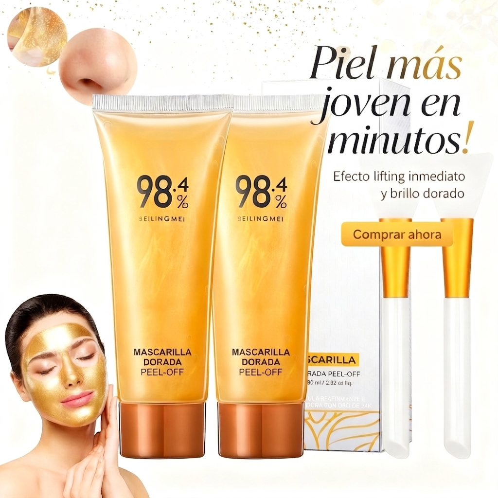 Mascarilla Facial Dorada Peel-Off Antiedad | Limpia Poros y Elimina Puntos Negros – Pack de 2